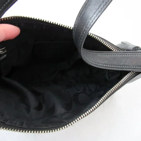 VINTAGE 90S COACH Leather Satchel Mini /Black W/ Green Stitching Chic & Sleek~ - Picture 9 of 11